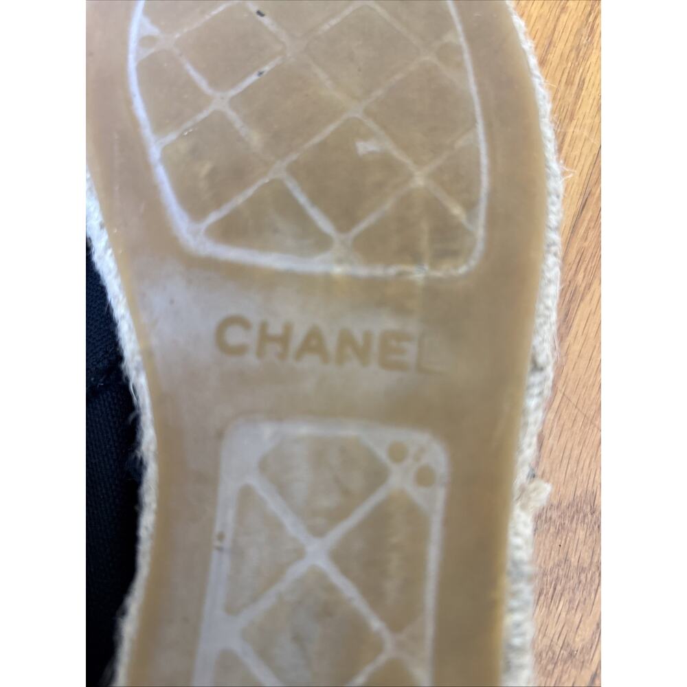 Chanel CC Logo Black Denim leather cap Espadrille Flats EU 38 US 7.5 - Picture 7 of 16